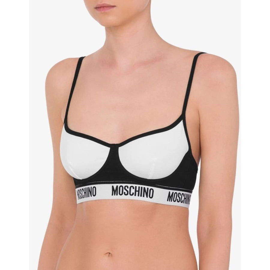 Black and white Moschino cotton bra with logo band