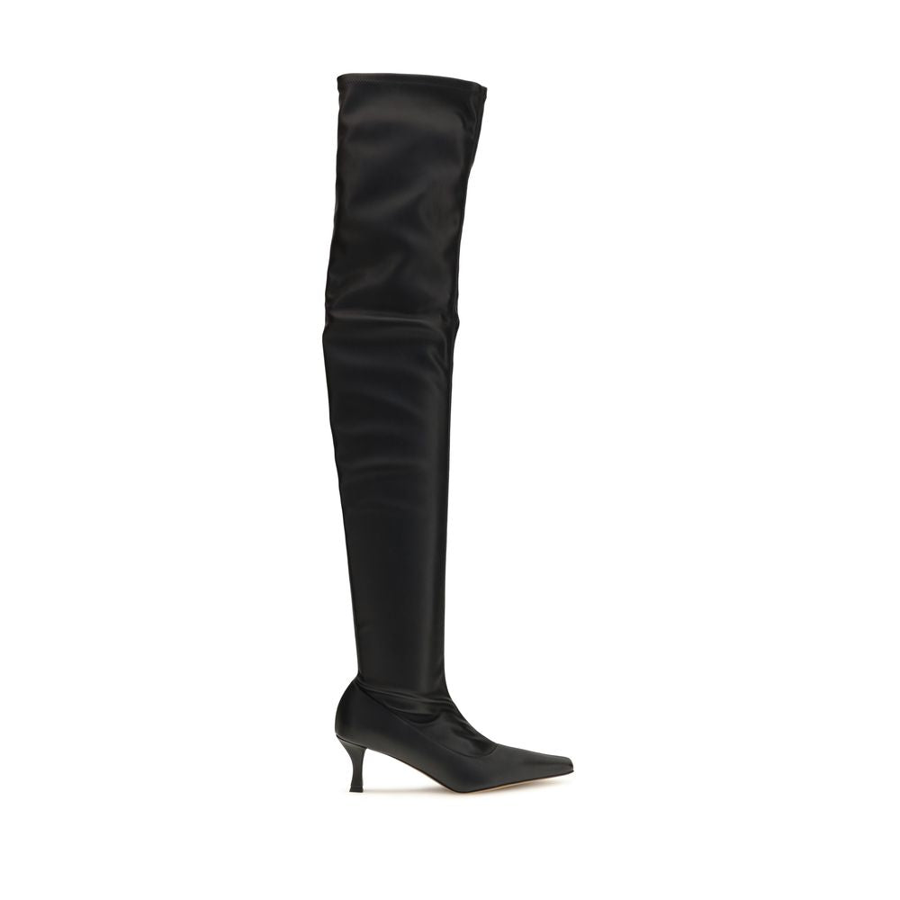 Black over-the-knee boot on a white background