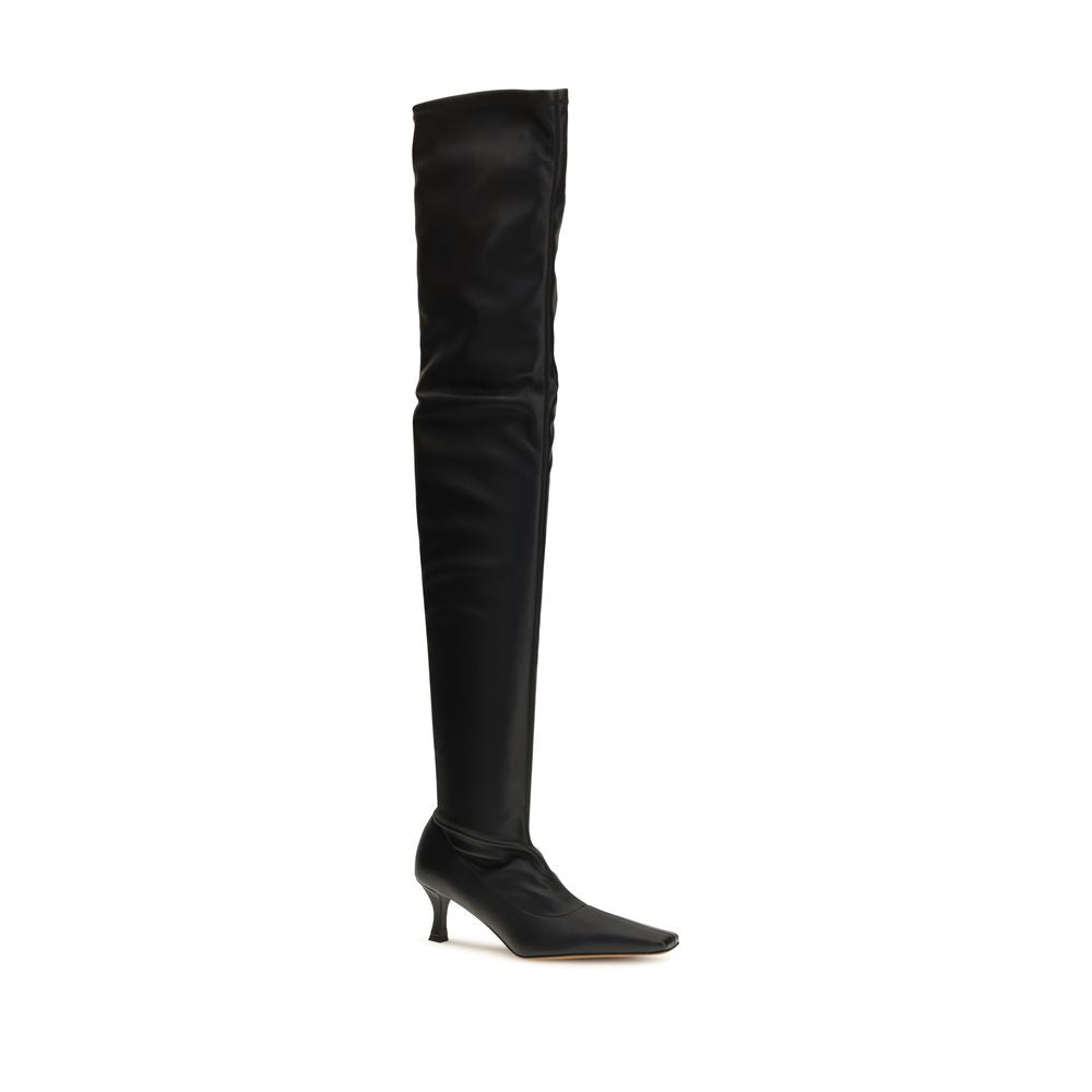 Black knee-high boot on a white background