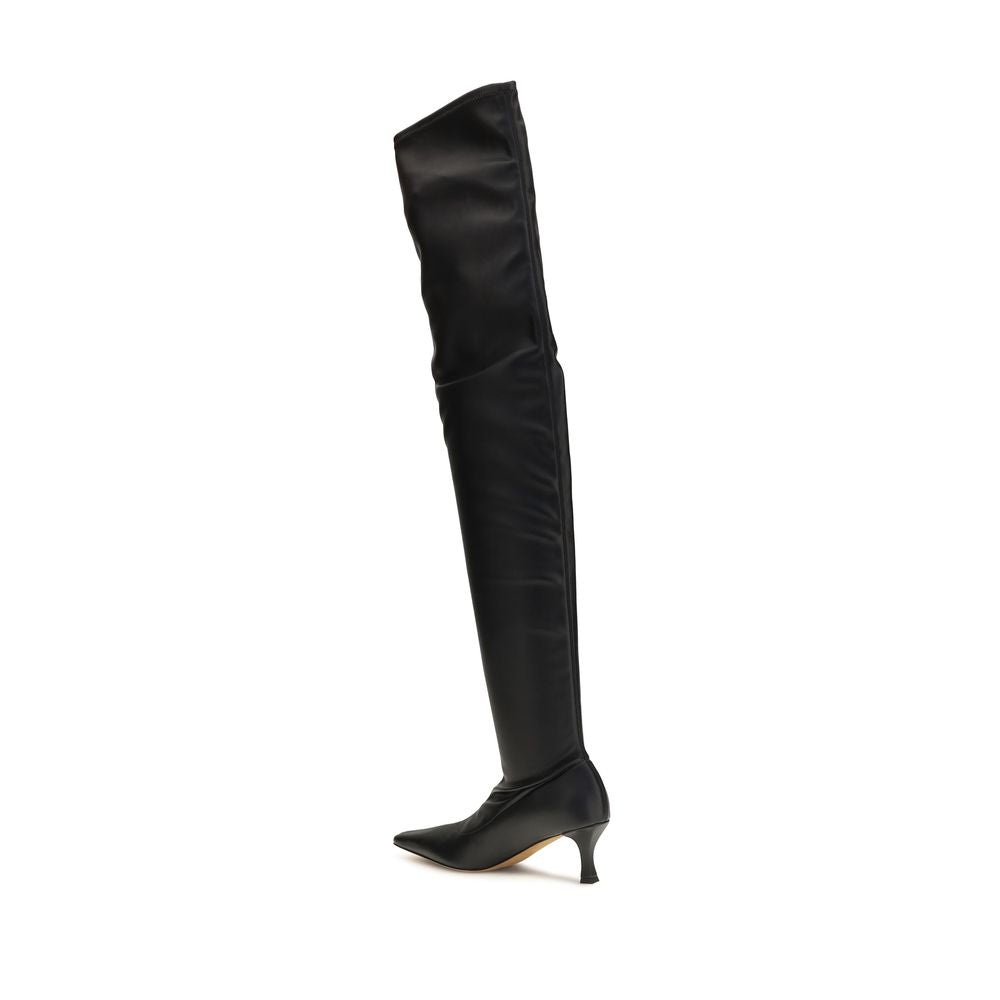 Black knee-high boot on a white background