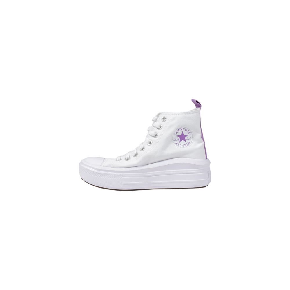White high-top sneaker with a purple star on a white background