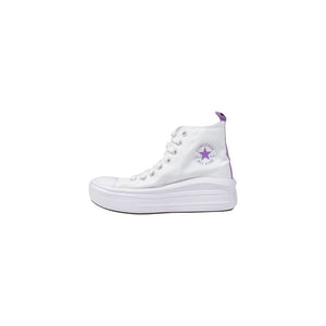 White high-top sneaker with a purple star on a white background