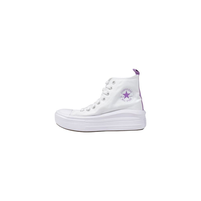 White high-top sneaker with a purple star on a white background
