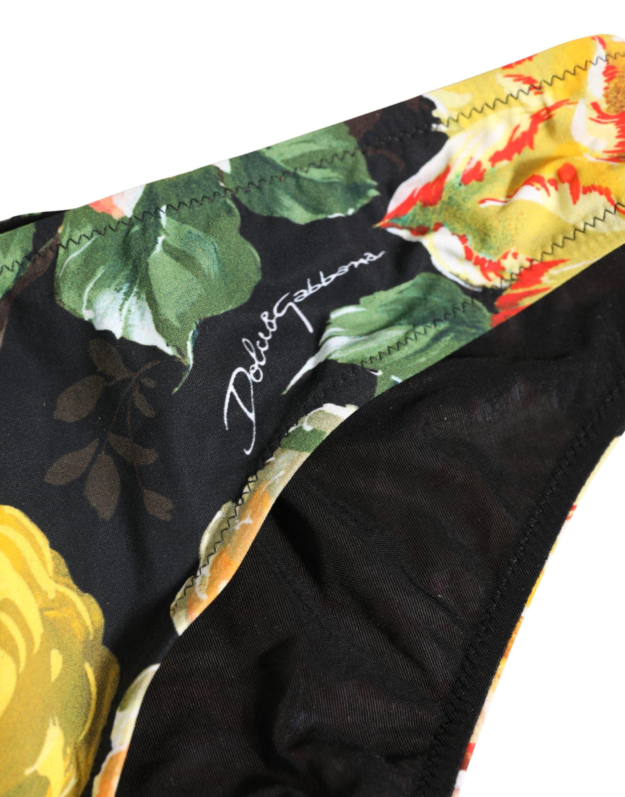 Dolce & Gabbana Black Nylon Floral Print Bikini Bottom Swimwear