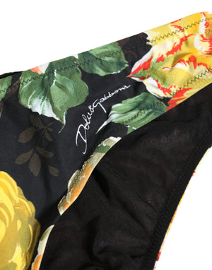 Dolce & Gabbana Black Nylon Floral Print Bikini Bottom Swimwear