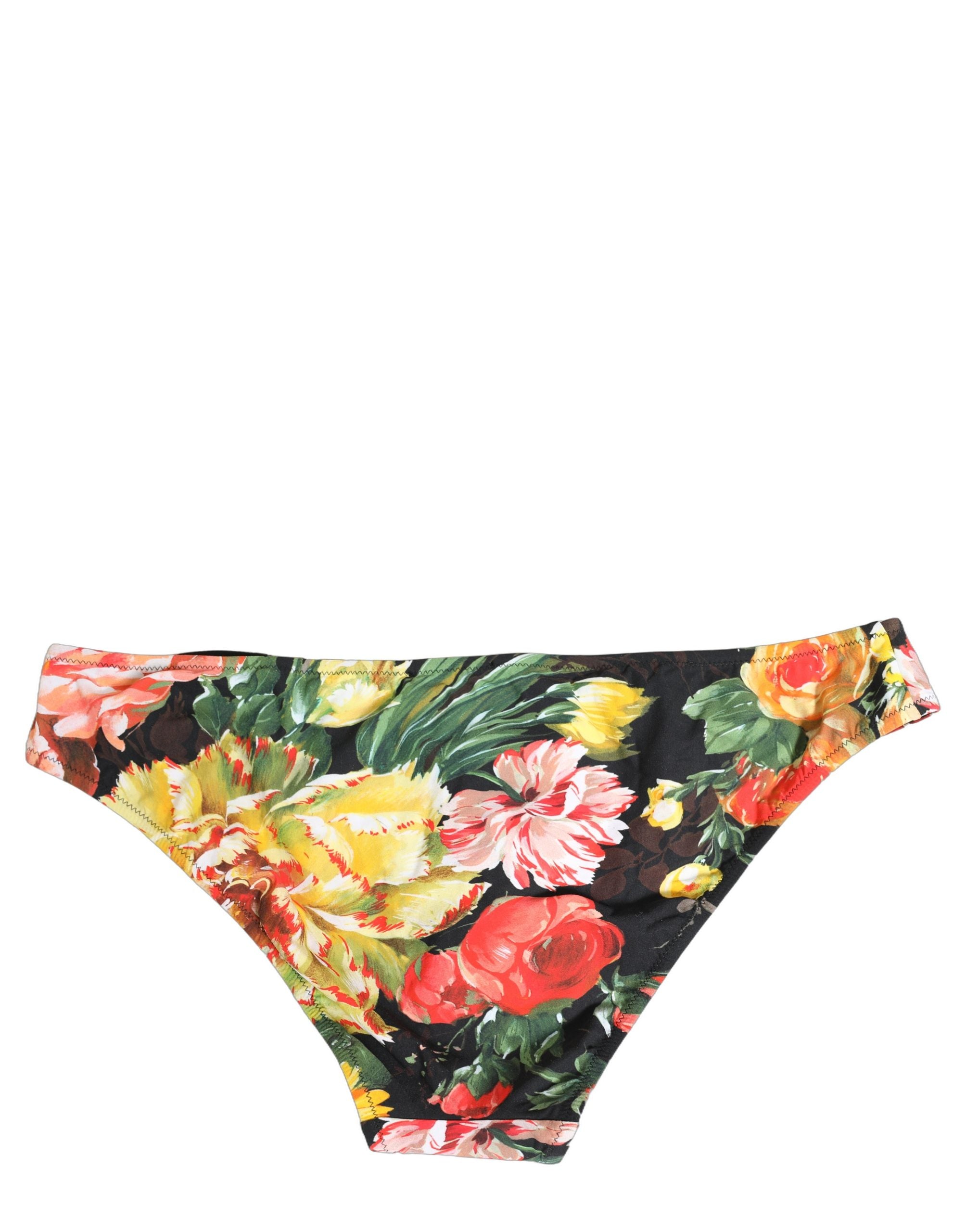 Dolce & Gabbana Black Nylon Floral Print Bikini Bottom Swimwear
