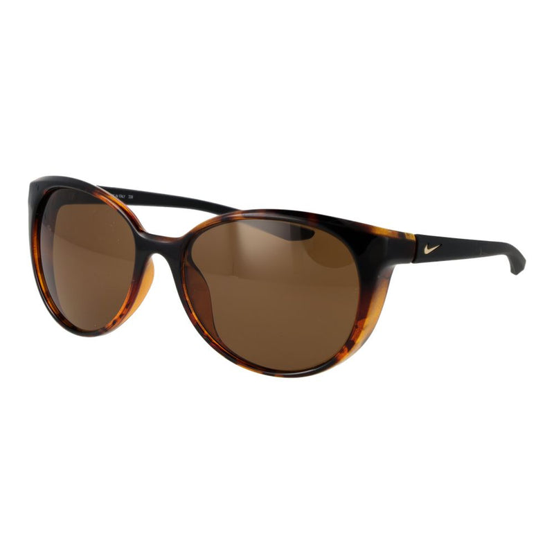 Nike brown tortoiseshell plastic sunglasses with rounded frames and dark lenses