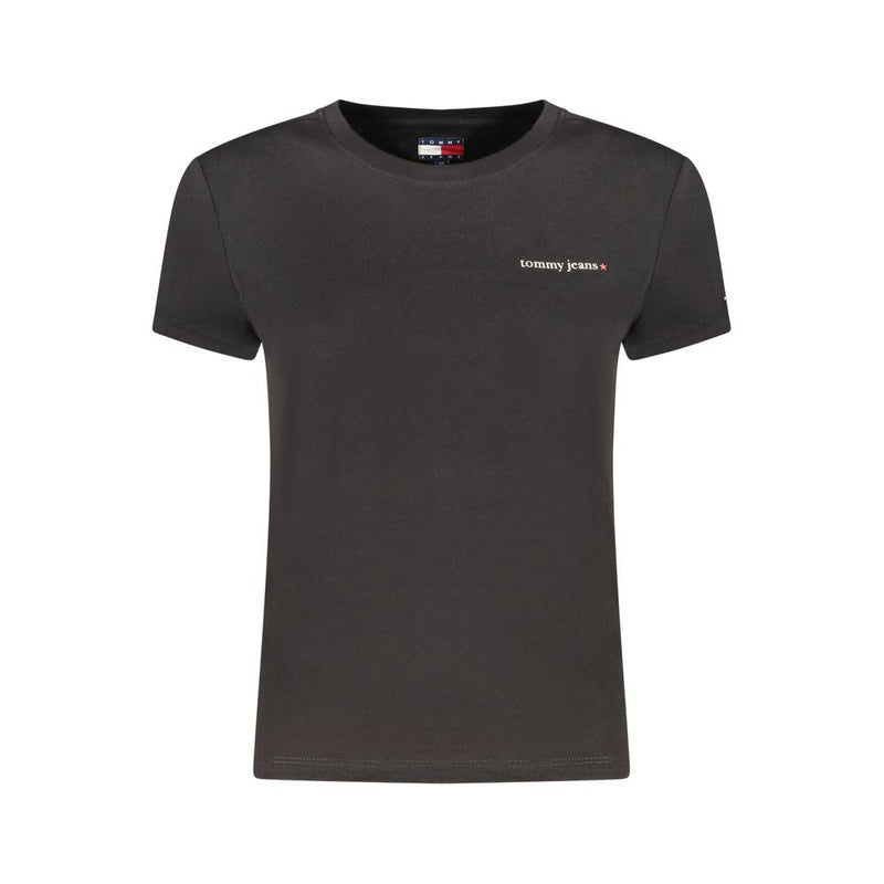 Black cotton crew neck short-sleeve women's t-shirt with Tommy Jeans logo