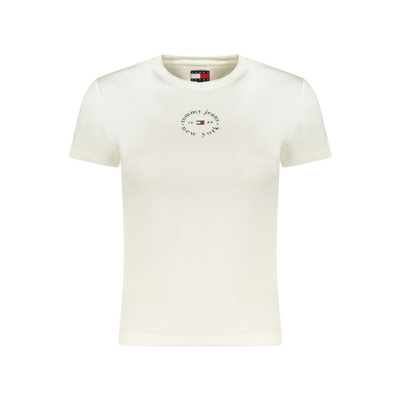 White ribbed cotton women t-shirt with short sleeves and chest logo
