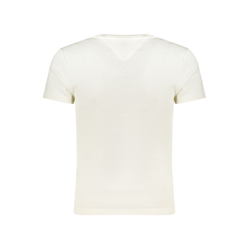 White ribbed cotton short-sleeve women's t-shirt viewed from behind