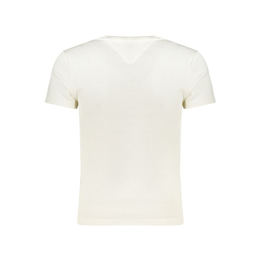 White ribbed cotton women t-shirt with short sleeves and chest logo