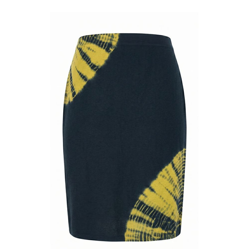 Black and yellow tie-dye cotton pencil skirt for women
