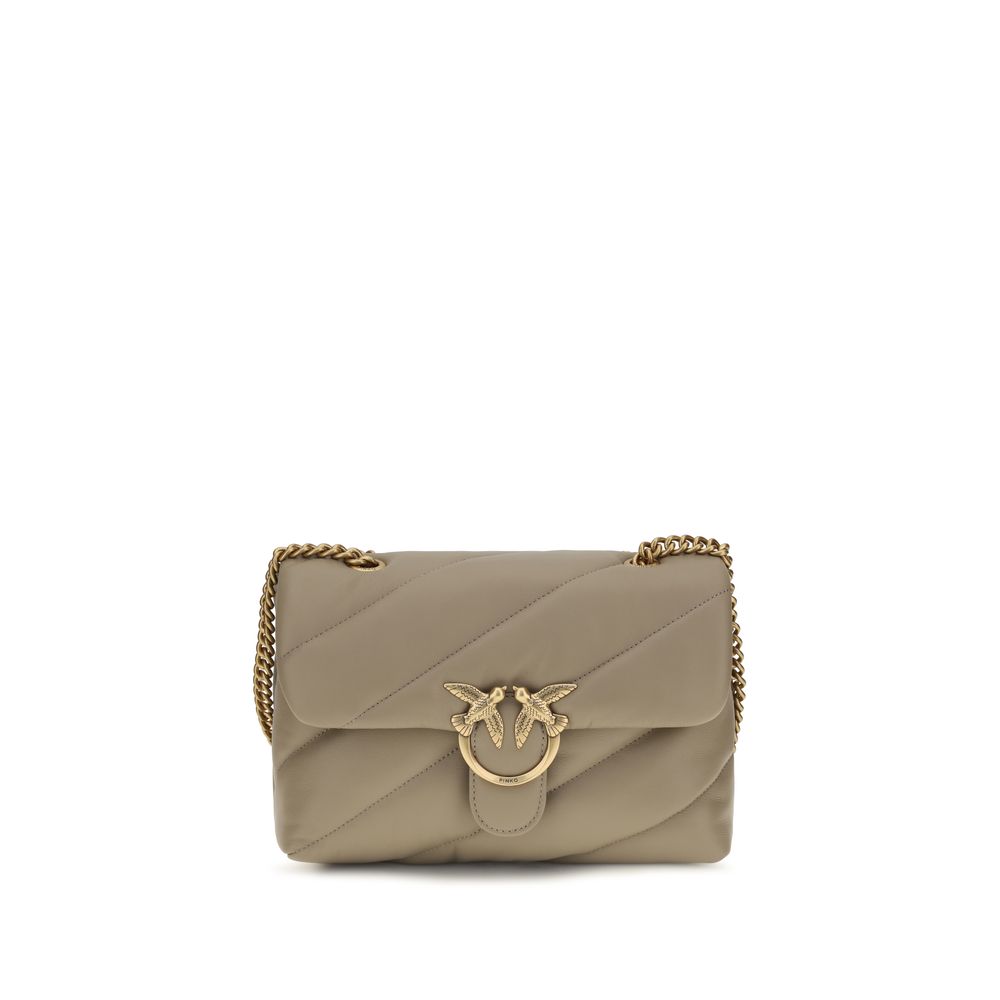 PINKO Gray Calf Leather Bos Taurus Shoulder Bag
