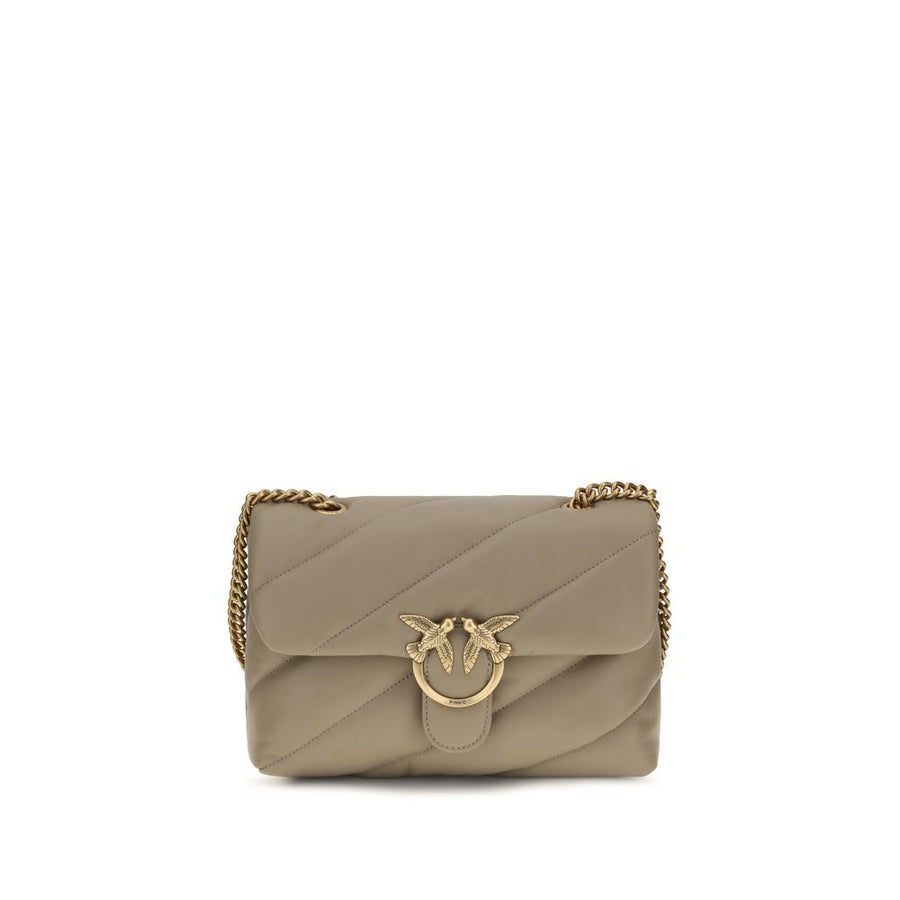 PINKO Gray Calf Leather Bos Taurus Shoulder Bag