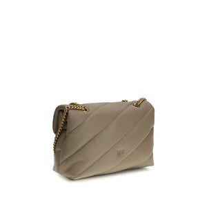 PINKO Gray Calf Leather Bos Taurus Shoulder Bag
