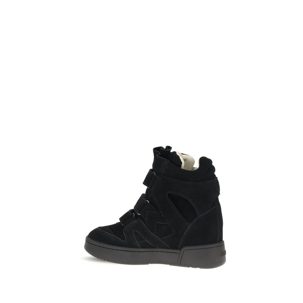 Black Isabel Marant high-top wedge sneakers in calf leather with Velcro straps.