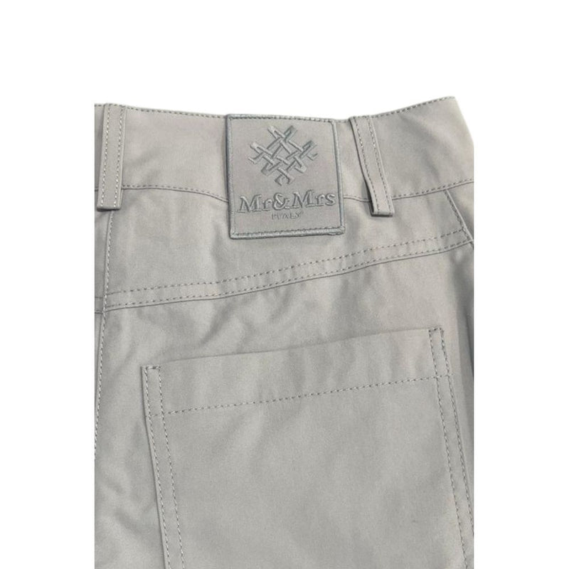 Grey cotton women pants with back patch pocket and brand logo label