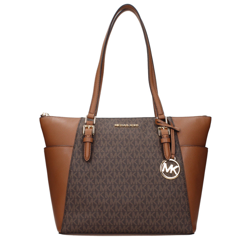 Brown leather Michael Kors shoulder bag with monogram print and gold hardware