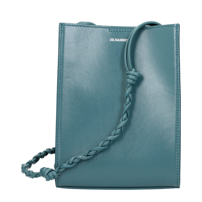 Teal green leather Jil Sander crossbody bag with a braided strap