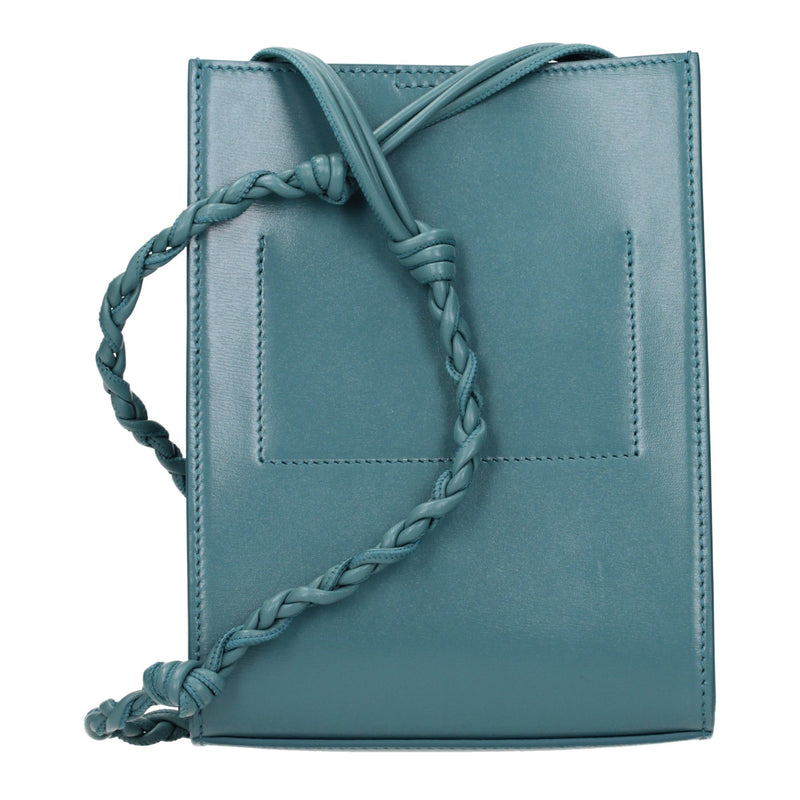 Teal green smooth leather crossbody bag with a braided strap