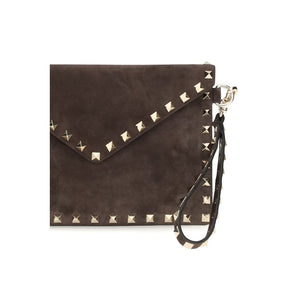 Valentino Garavani Brown Suede Leather Clutch Bag