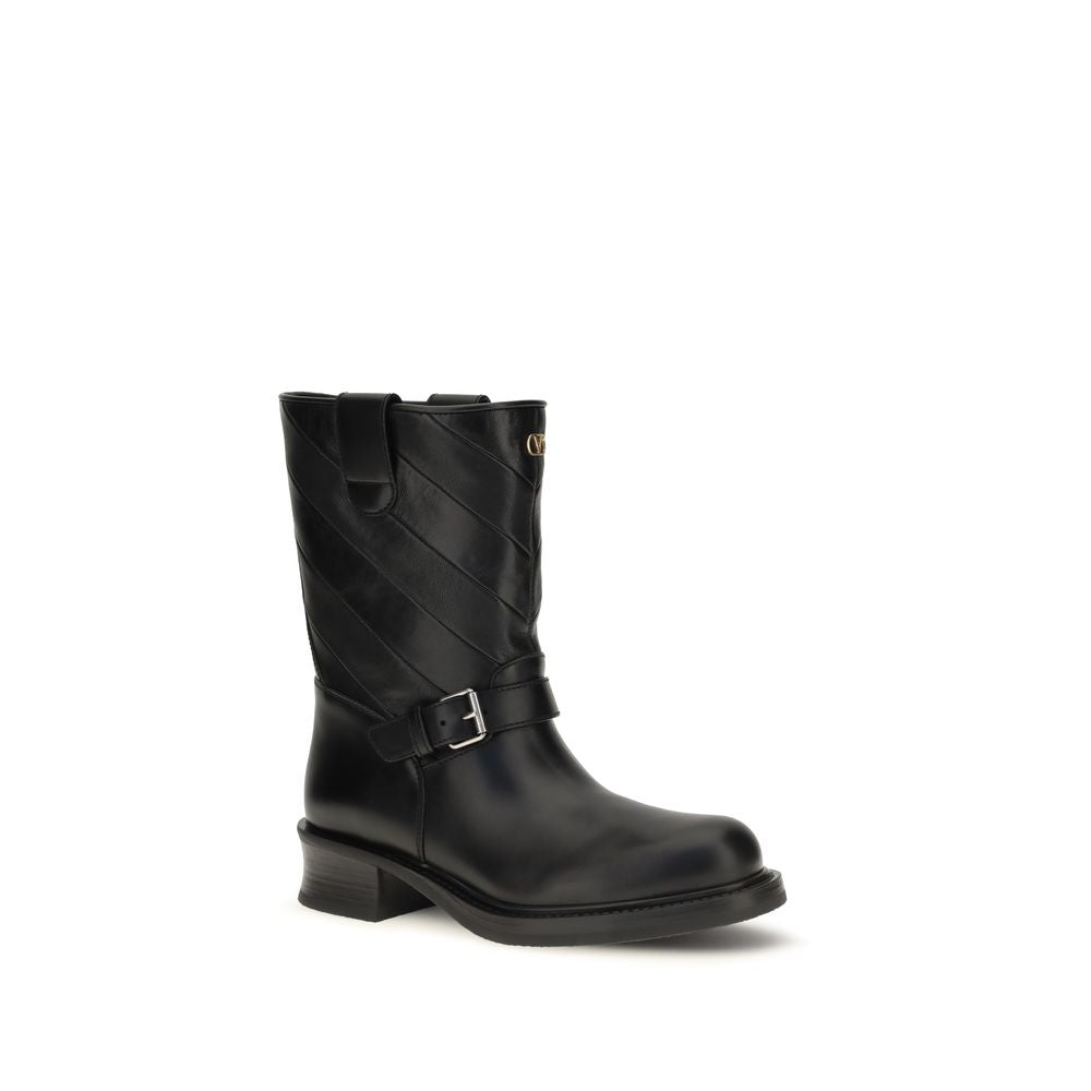 Valentino Garavani Black Calf Leather Bos Taurus Ankle Boots