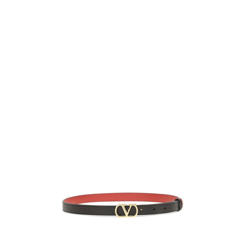 Black calf leather regular belt with gold logo buckle and red lining