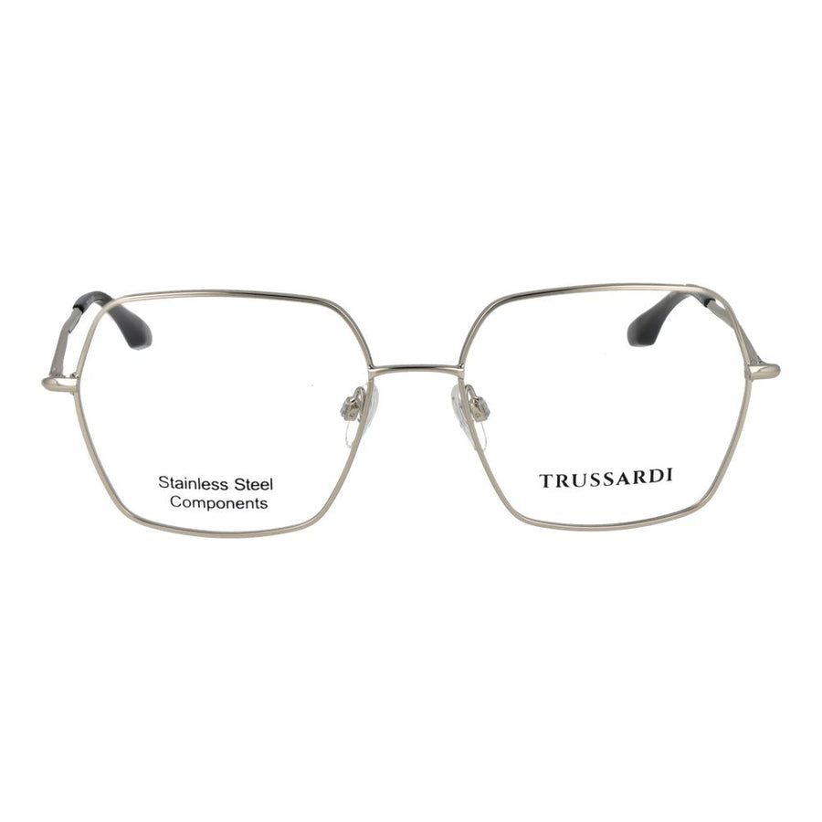 Trussardi silver stainless steel eyeglass frames with large square lenses and black temple tips