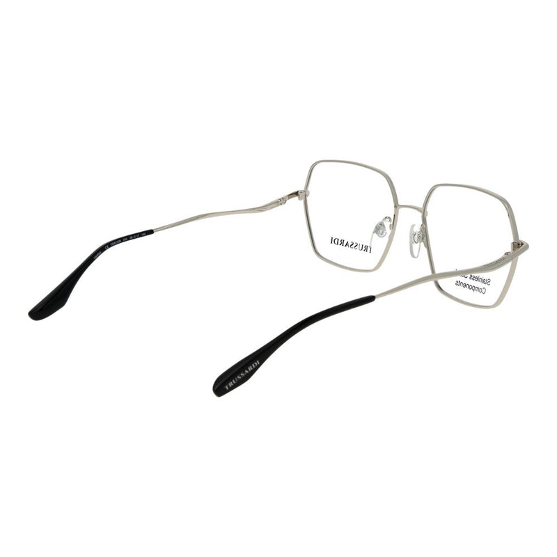 Trussardi silver stainless steel eyeglass frames with square lenses and black temple tips