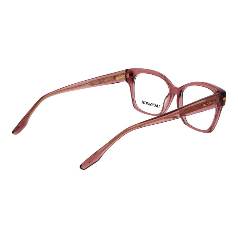 Pink acetate eyeglass frames with a glossy finish and classic square shape