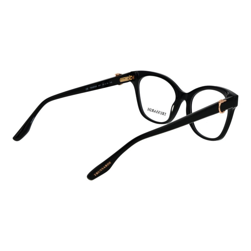 Black acetate Trussardi eyeglass frames with gold accents on hinges