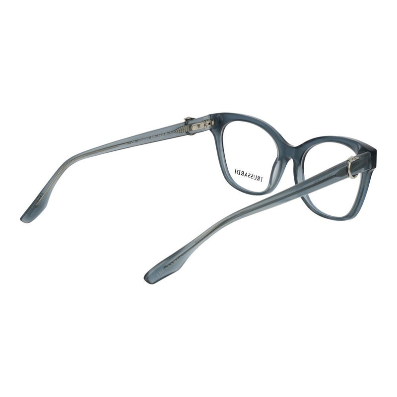 Blue translucent acetate eyeglass frames with oval lenses and slim temples