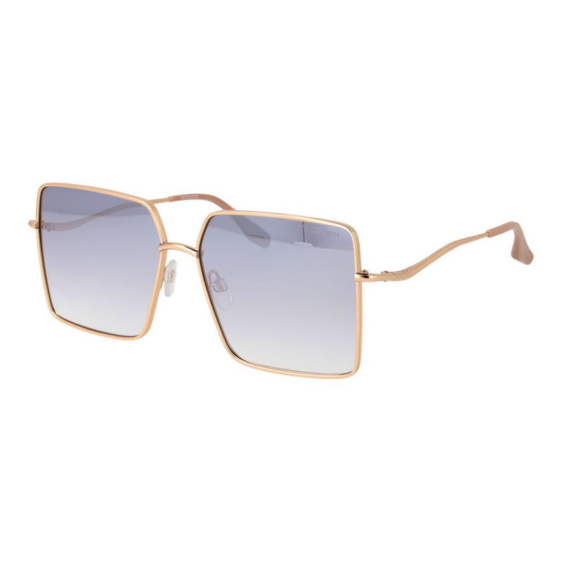 Gold stainless steel sunglasses with large square frames and gradient blue tinted lenses