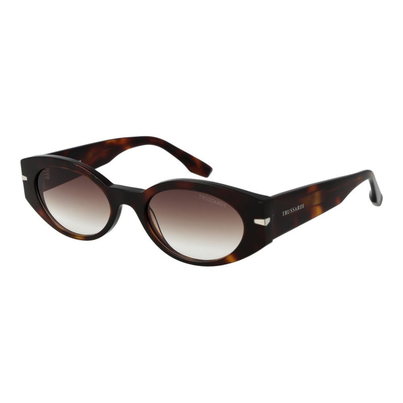 Brown acetate oval sunglasses with gradient lenses and thick frames
