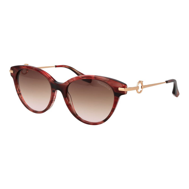Trussardi cat-eye sunglasses with red tortoiseshell acetate frames and gold metal temples
