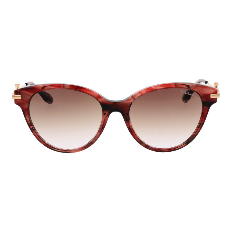 Red tortoiseshell acetate sunglasses with gradient lenses and cat-eye frames