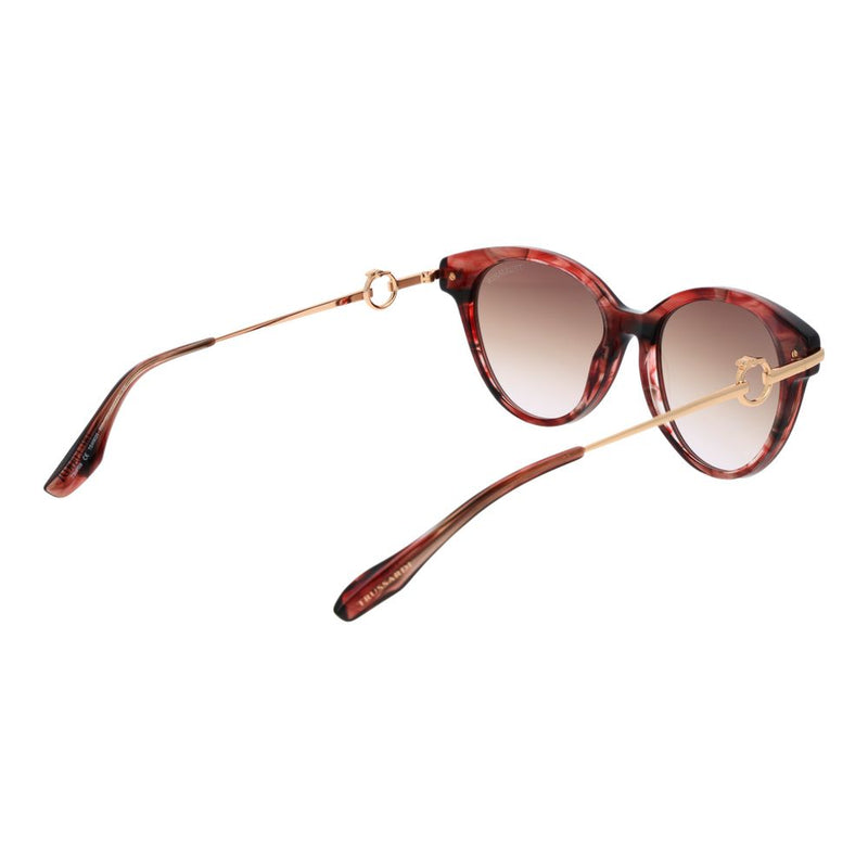 Trussardi red tortoiseshell acetate sunglasses with gradient brown lenses and thin gold arms
