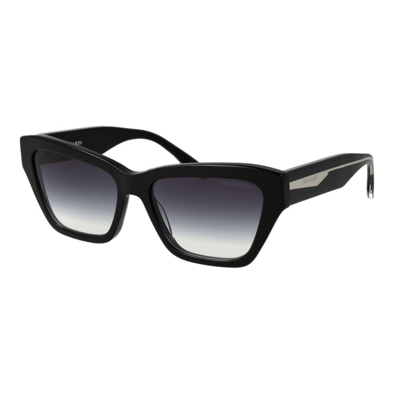 Black acetate cat-eye sunglasses with gradient grey lenses