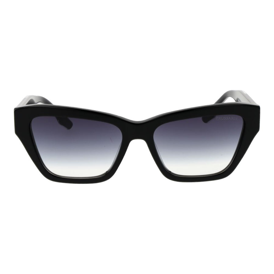 Black acetate cat-eye sunglasses with gradient grey lenses