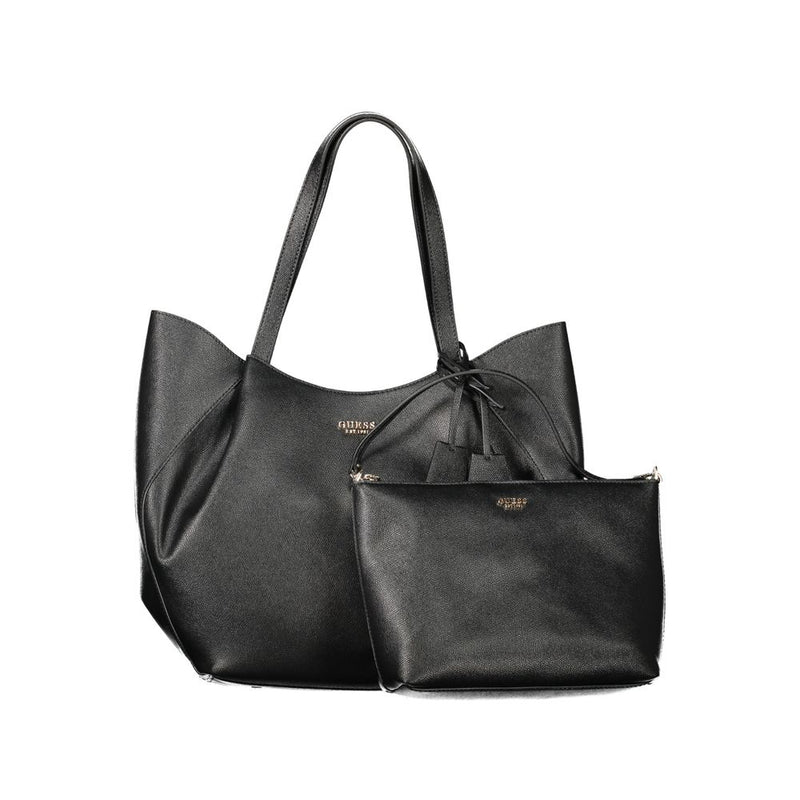 Black faux leather Guess tote handbag with matching small pouch