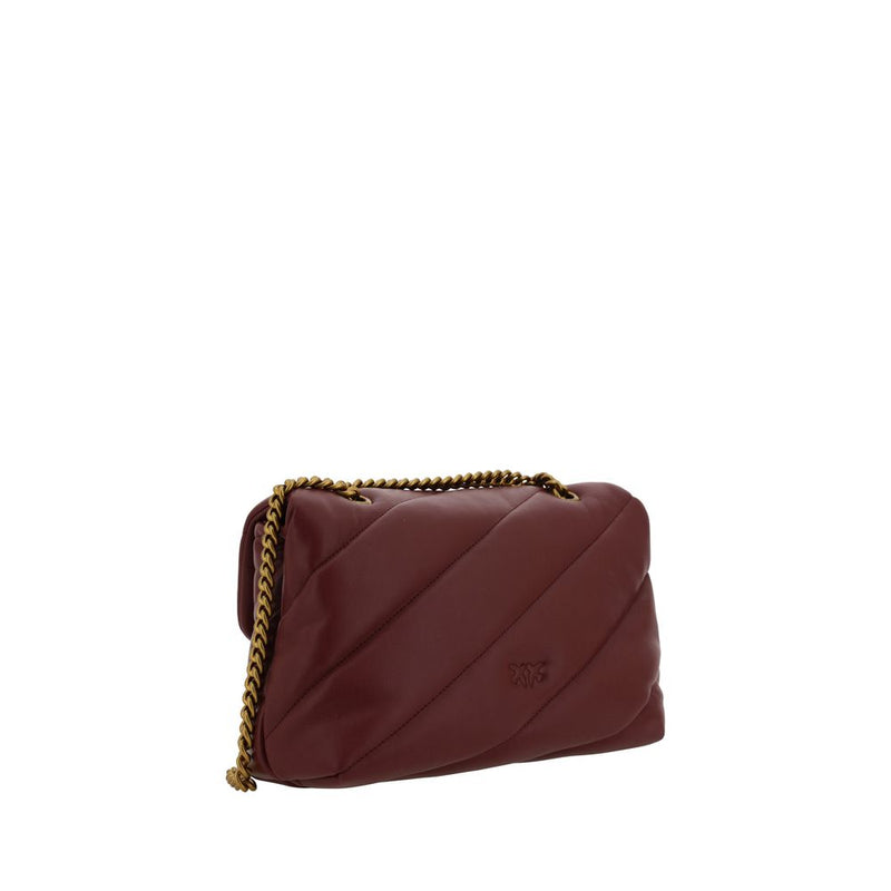 Burgundy quilted leather shoulder bag with gold chain strap