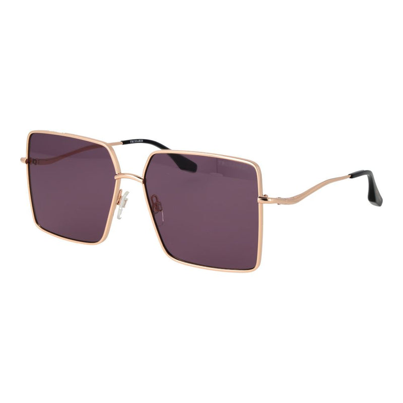 Trussardi rose gold stainless steel oversized square sunglasses with tinted purple lenses