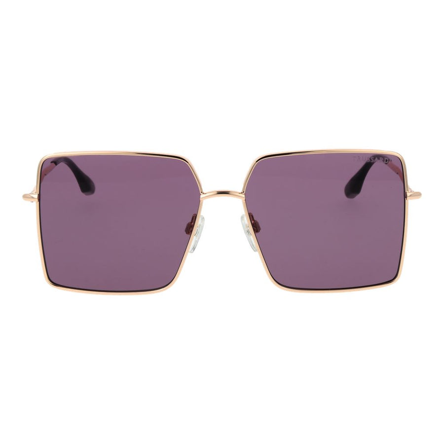Trussardi rose gold stainless steel oversized square sunglasses with tinted purple lenses