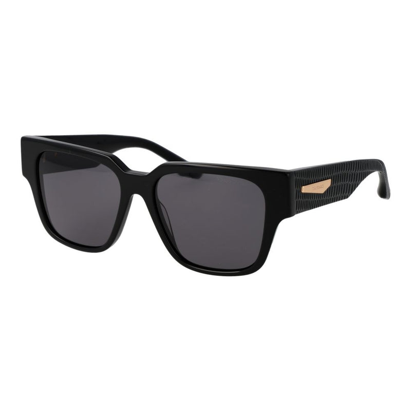 Trussardi black acetate square sunglasses with thick textured temples and dark tinted lenses