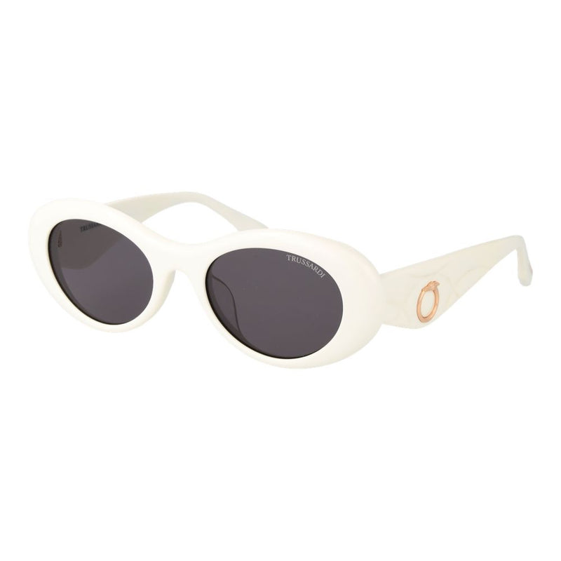 Trussardi white acetate oval sunglasses with thick frames and dark grey lenses