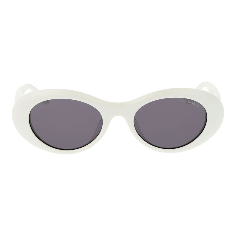 White acetate oval sunglasses with dark grey lenses