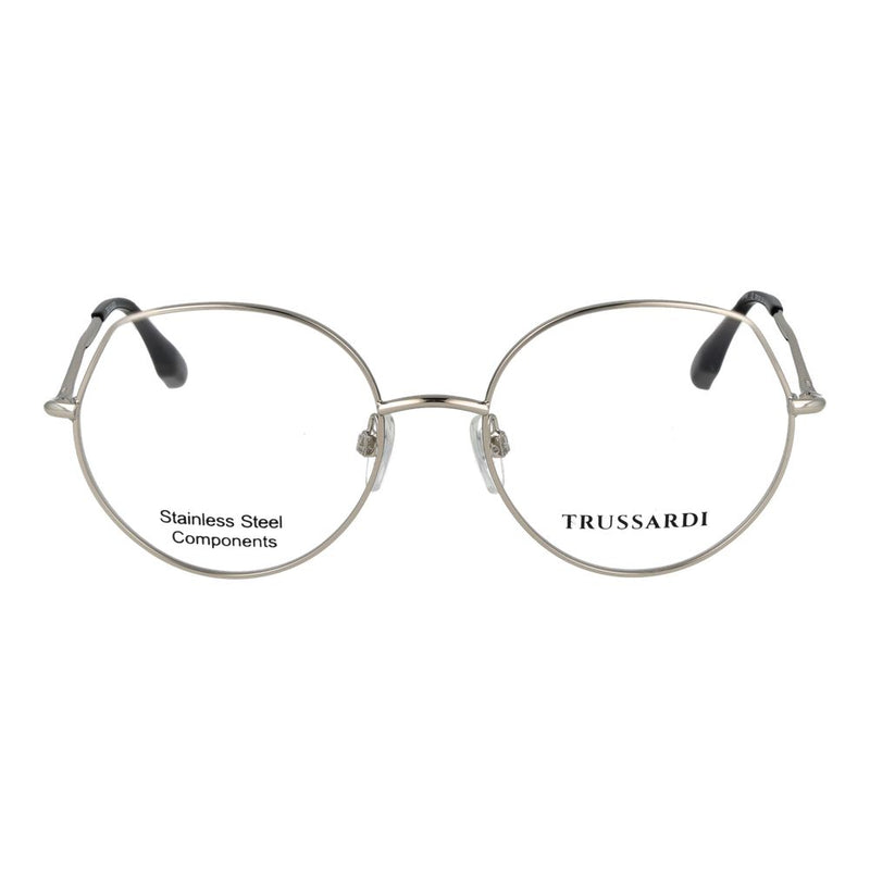 Silver stainless steel round eyeglass frames with thin rims and clear lenses