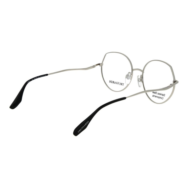 Trussardi silver stainless steel eyeglass frames with rounded, geometric lenses and black temple tips