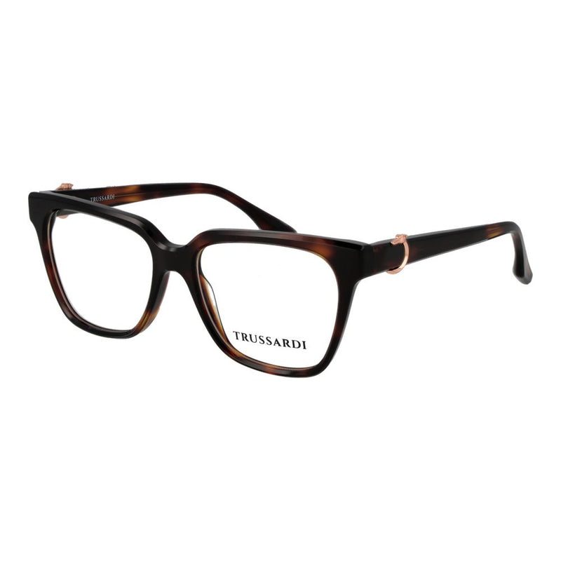Trussardi brown tortoiseshell acetate square eyeglass frames with gold hinges