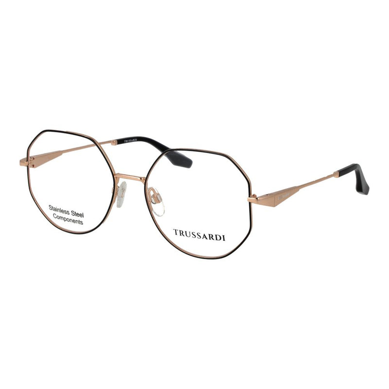 Trussardi black and rose gold stainless steel geometric eyeglasses frames
